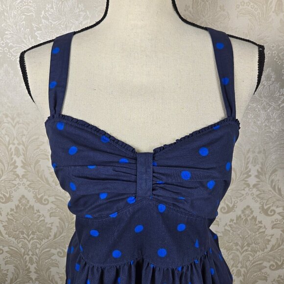 Hollister Sz Large Navy Blue/Bright Blue Polka Dot Dress Crossed Strap Back NWT - Picture 2 of 16